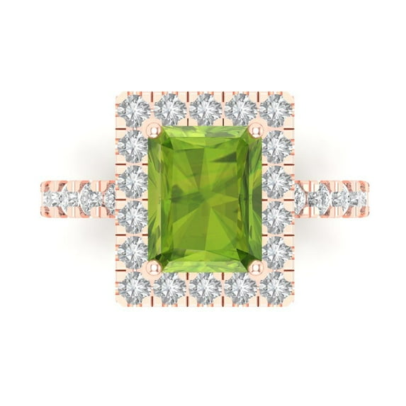 Solitaire with Accents Engagement Ring for Women - 3.84ct Natural Peridot in 14K Rose Gold Promise Ring