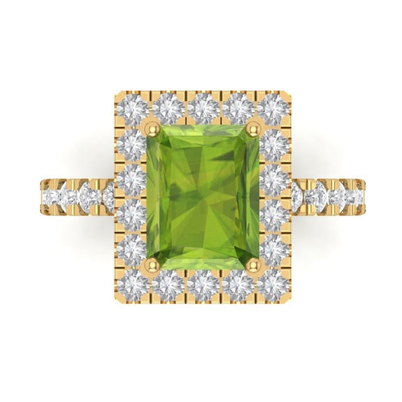 Solitaire with Accents Engagement Ring for Women - 3.84ct Natural Peridot in 14K Yellow Gold Promise Ring