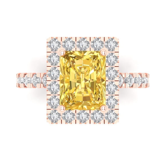 Solitaire with Accents Engagement Ring for Women - 3.84ct Simulated Yellow Diamond in 14K Rose Gold Promise Ring