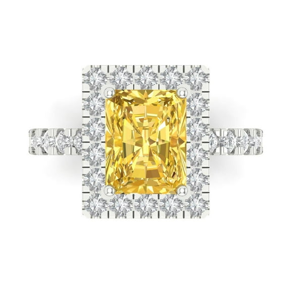 Halo Engagement Ring for Women - 3.84ct Simulated Yellow Diamond in 14K White Gold Promise Ring