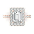 thumbnail image 1 of 3.84 ct emerald cut clear Crystal 14k pink rose gold engraving statement Bridal Wedding halo Designer Ring size 8.5, 1 of 5