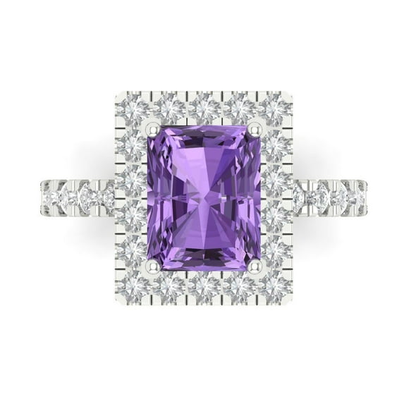 Clara Pucci 14K White Gold Solid Gold Alexandrite Halo Anniversary Ring for Women - 3.84 cttw Emerald Cut