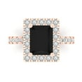 thumbnail image 1 of 3.84ct emerald cut black natural onyx 18k pink rose gold engraving statement bridal wedding halo Designer Ring size 5.5, 1 of 5