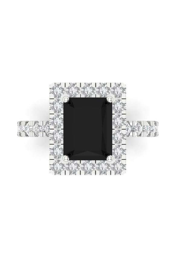 3.84 tcw Natural Onyx Cocktail Fashion Ring for Women, 18K White Gold