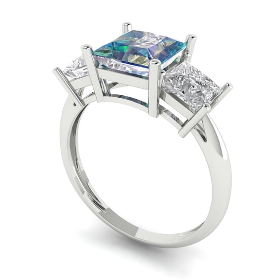 3.84ct emerald cut blue moissanite 18k pink rose gold engraving statement Bridal Wedding halo Designer Ring size 4.75