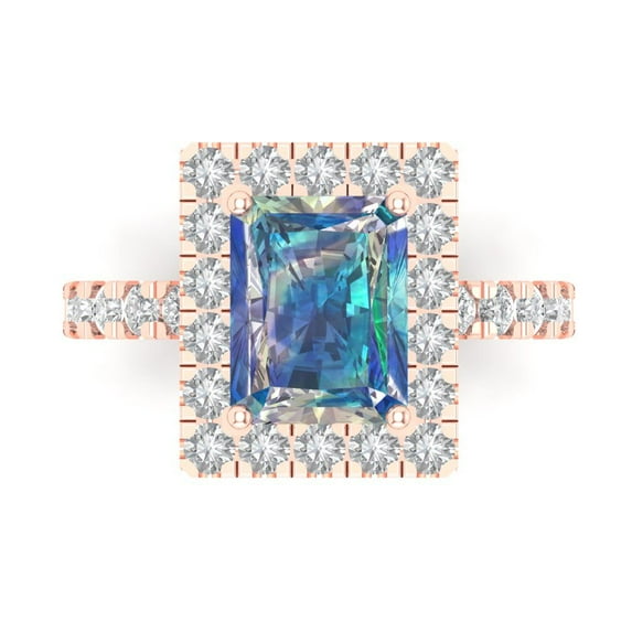 Clara Pucci 14K Rose Gold 3.84ct BlueMoissanite Solitaire with Accents Ring