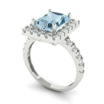 3.84ct emerald cut blue natural aquamarine 18k white gold halo Bridal Wedding Engagement Promise Anniversary Ring for Women size 3.75