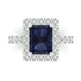 thumbnail image 1 of 3.84ct emerald cut blue sapphire 18k white gold engraving statement Bridal Wedding halo Designer Ring size 8, 1 of 5