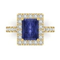 thumbnail image 1 of 3.84ct emerald cut blue tanzanite 18k yellow gold engraving statement bridal wedding halo Designer Ring size 6, 1 of 5