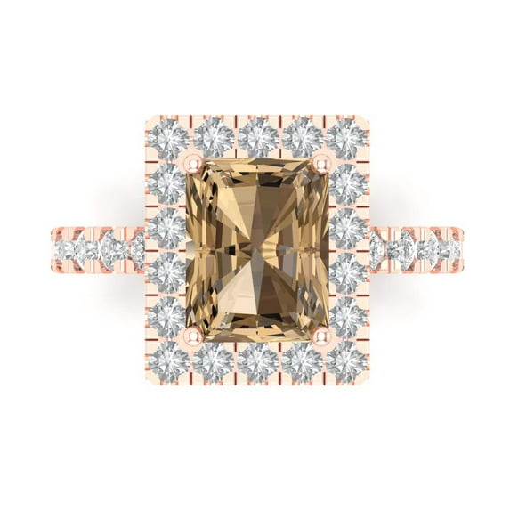 Clara Pucci 14K Rose Gold 3.84ct Champagne Solitaire with Accents Ring