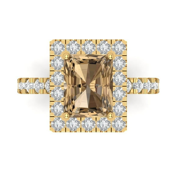 Clara Pucci 14K Yellow Gold 3.84ct Champagne Solitaire with Accents Ring