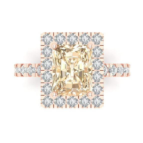 Clara Pucci 14K Rose Gold Solid Gold Morganite Solitaire with Accents Anniversary Ring for Women - 3.84 cttw Emerald Cut