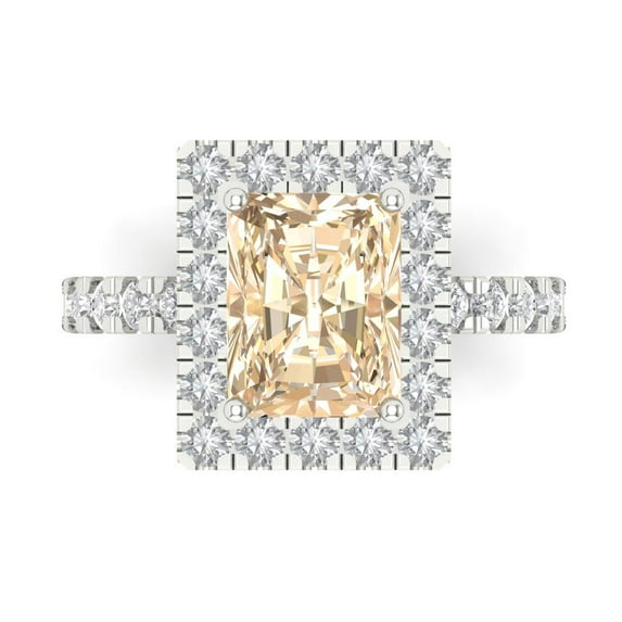 Clara Pucci 14K White Gold Solid Gold Morganite Halo Anniversary Ring for Women - 3.84 cttw Emerald Cut