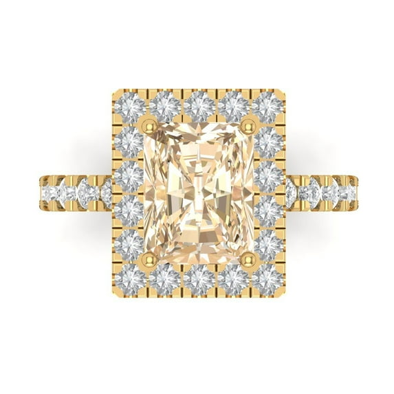 Clara Pucci 14K Yellow Gold Solid Gold Morganite Solitaire with Accents Anniversary Ring for Women - 3.84 cttw Emerald Cut