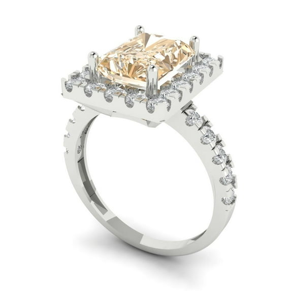 3.84ct emerald cut brown natural morganite 18k white gold halo Bridal Wedding Engagement Promise Anniversary Ring for Women size 6.75