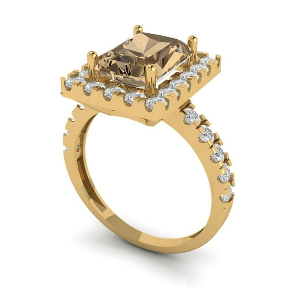 3.84ct emerald cut champagne Zircon 14k yellow gold halo Bridal Wedding Engagement Promise Anniversary Ring for Women size 10.75