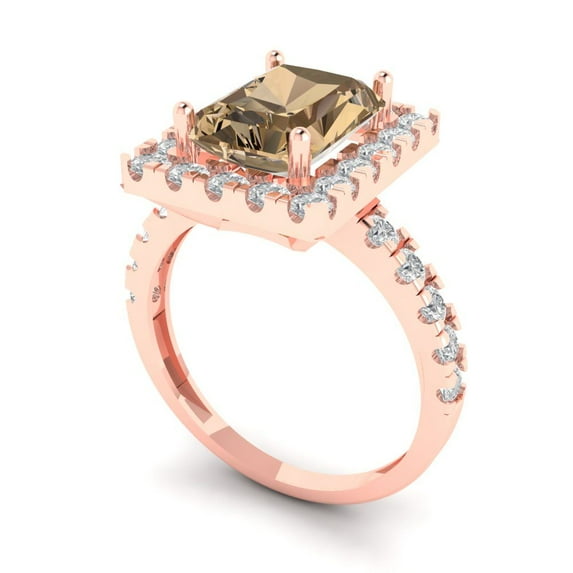 3.84ct emerald cut champagne Zircon 18k rose gold halo Bridal Wedding Engagement Promise Anniversary Ring for Women size 10.25