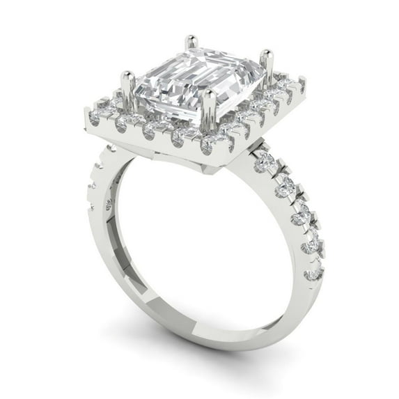 3.84ct emerald cut clear moissanite 18k white gold halo Bridal Wedding Engagement Promise Anniversary Ring for Women size 11