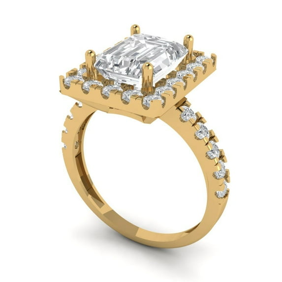 3.84ct emerald cut clear moissanite 18k yellow gold halo Bridal Wedding Engagement Promise Anniversary Ring for Women size 9.25