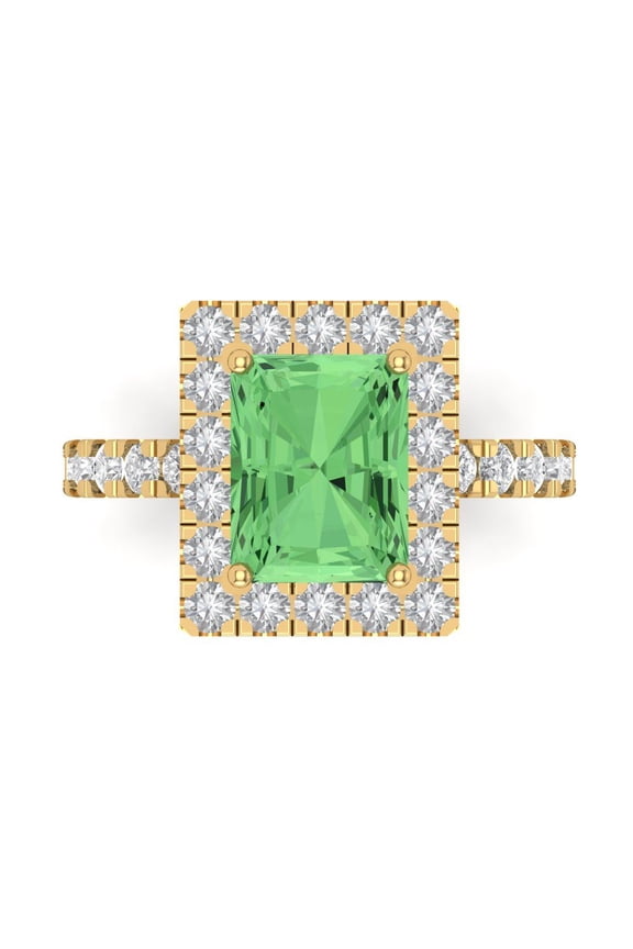 3.84ct emerald cut green Crystal 14k yellow gold engraving statement bridal wedding halo Designer Ring size 9