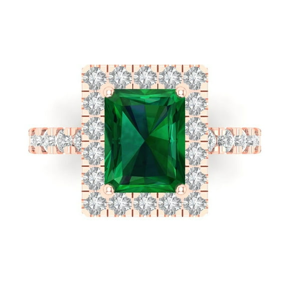 Clara Pucci 14K Rose Gold 3.84ct Emerald Solitaire with Accents Ring