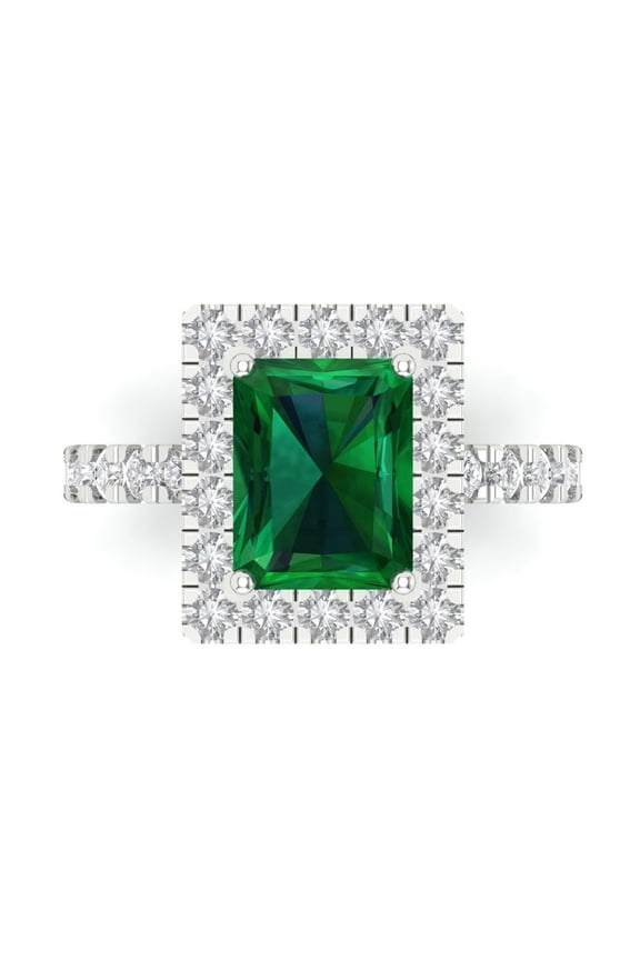 3.84 tcw Simulated Emerald Cocktail Fashion Ring for Women, 14K White Gold