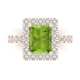 thumbnail image 1 of 3.84ct emerald cut green natural peridot 18k pink rose gold engraving statement bridal wedding halo Designer Ring size 3.5, 1 of 5