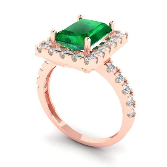 3.84ct emerald cut green emerald 18k rose gold halo Bridal Wedding Engagement Promise Anniversary Ring for Women size 8