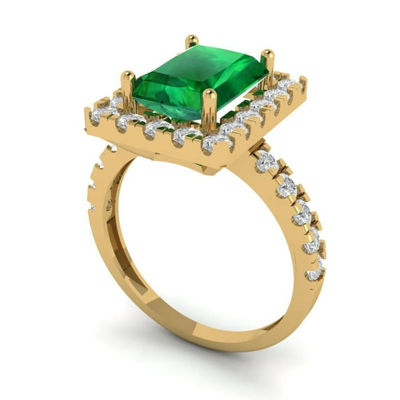 3.84ct emerald cut green emerald 18k yellow gold halo Bridal Wedding Engagement Promise Anniversary Ring for Women size 7
