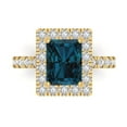thumbnail image 1 of 3.84ct emerald cut natural london blue topaz 14k yellow gold engraving statement Bridal Wedding halo Designer Ring size 8.5, 1 of 5
