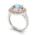 thumbnail image 1 of 3.84ct emerald cut natural sky blue topaz 18k pink rose gold engraving statement Bridal Wedding halo Designer Ring size 5.25, 1 of 7