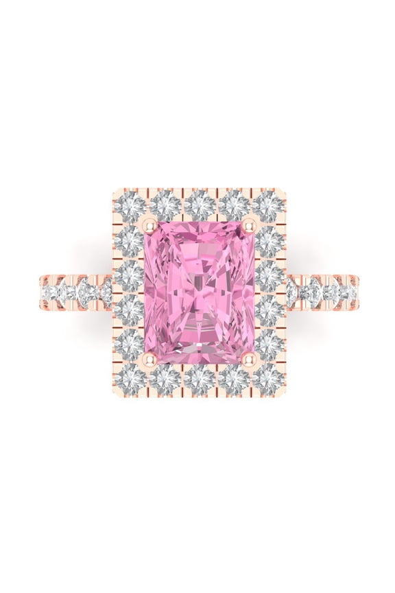 3.84 tcw Simulated Pink Diamond Cocktail Fashion Ring for Women, 14K Rose Gold