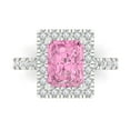 thumbnail image 1 of 3.84ct emerald cut pink Crystal 18k white gold engraving statement bridal wedding halo Designer Ring size 7, 1 of 5