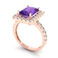 thumbnail image 1 of 3.84ct emerald cut purple natural amethyst 14k rose gold halo Bridal Wedding Engagement Promise Anniversary Ring for Women size 4.75, 1 of 7