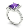 thumbnail image 1 of 3.84ct emerald cut purple natural amethyst 18k white gold halo Bridal Wedding Engagement Promise Anniversary Ring for Women size 3.5, 1 of 7