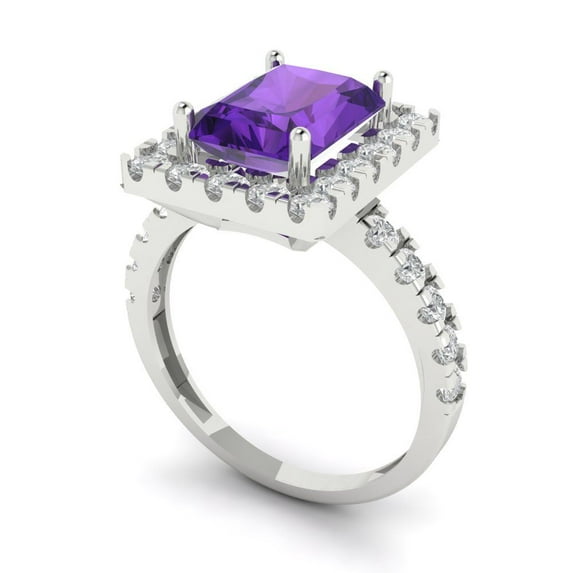 3.84ct emerald cut purple natural amethyst 18k white gold halo Bridal Wedding Engagement Promise Anniversary Ring for Women size 6.25