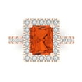 thumbnail image 1 of 3.84ct emerald cut red Crystal 14k pink rose gold engraving statement bridal wedding halo Designer Ring size 8.5, 1 of 5