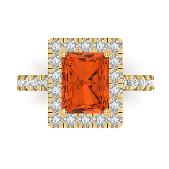 3.84ct emerald cut red Crystal 18k yellow gold engraving statement bridal wedding halo Designer Ring size 9