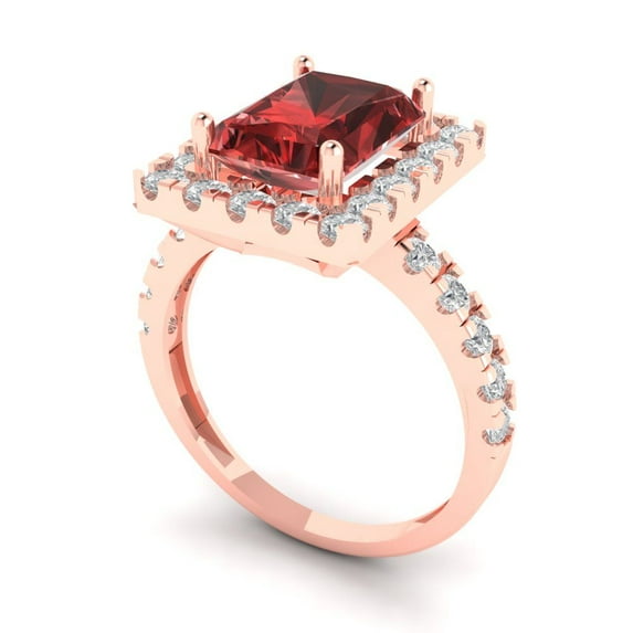 3.84ct emerald cut red natural garnet 14k rose gold halo Bridal Wedding Engagement Promise Anniversary Ring for Women size 6.25