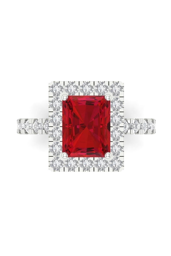 3.84 tcw Simulated Ruby Cocktail Fashion Ring for Women, 14K White Gold