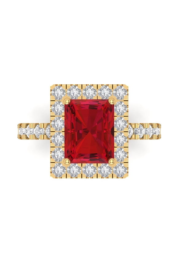 3.84 tcw Simulated Ruby Cocktail Fashion Ring for Women, 14K Yellow Gold