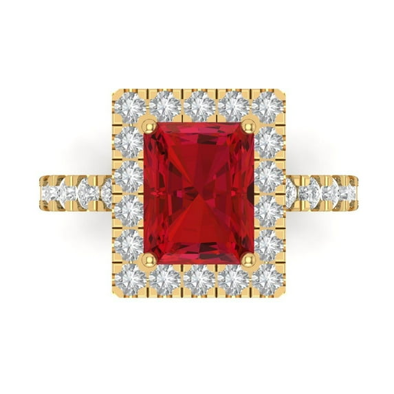 Clara Pucci 14K Yellow Gold 3.84ct Ruby Solitaire with Accents Ring