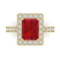 thumbnail image 1 of 3.84ct emerald cut red ruby 18k yellow gold engraving statement bridal wedding halo Designer Ring size 7.5, 1 of 5