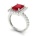 thumbnail image 1 of 3.84ct emerald cut red ruby 14k white gold halo Bridal Wedding Engagement Promise Anniversary Ring for Women size 5.75, 1 of 7