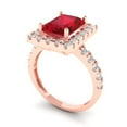 thumbnail image 1 of 3.84ct emerald cut red ruby 18k rose gold halo Bridal Wedding Engagement Promise Anniversary Ring for Women size 7.25, 1 of 7
