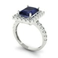 thumbnail image 1 of 3.84ct emerald cut blue sapphire 14k white gold halo Bridal Wedding Engagement Promise Anniversary Ring for Women size 3.5, 1 of 7
