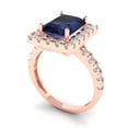thumbnail image 1 of 3.84ct emerald cut blue sapphire 18k rose gold halo Bridal Wedding Engagement Promise Anniversary Ring for Women size 9.75, 1 of 7