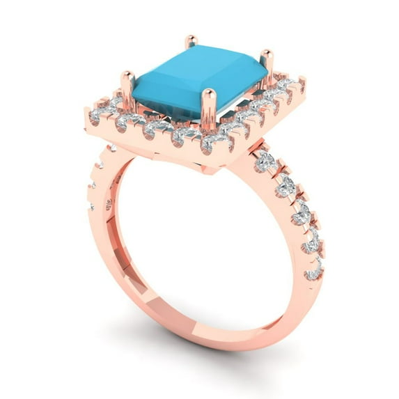 3.84ct emerald cut turquoise 18k rose gold halo Bridal Wedding Engagement Promise Anniversary Ring for Women size 6.75
