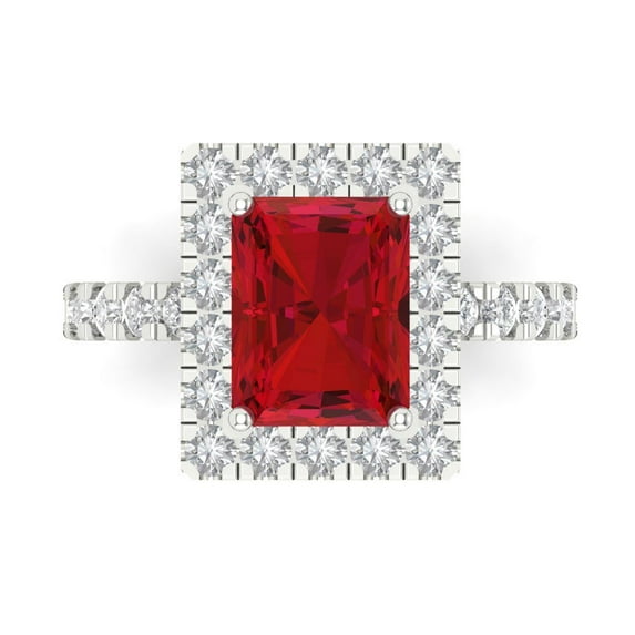 Clara Pucci 14K White Gold Solid Gold Tourmaline Halo Anniversary Ring for Women - 3.84 cttw Emerald Cut