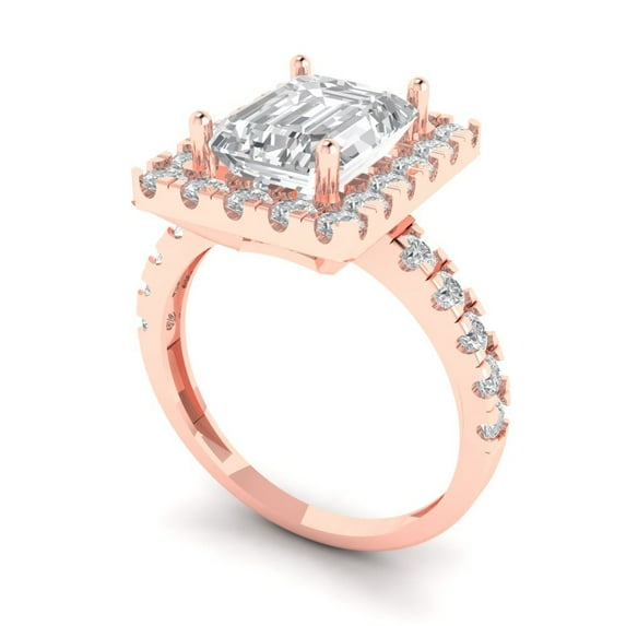 3.84ct emerald cut white sapphire 18k rose gold halo Bridal Wedding Engagement Promise Anniversary Ring for Women size 9